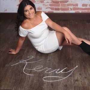 Off the shoulder, white, bodycon dress!